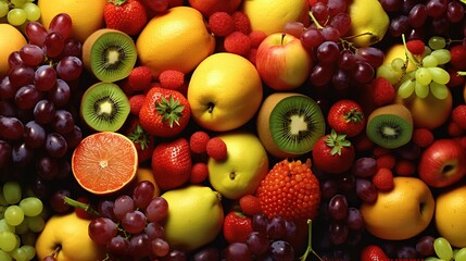 Naklejka na ściany i meble Composition with fresh fruits as background, closeup. Balanced diet