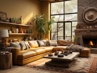 living room with big window and sofa classic style