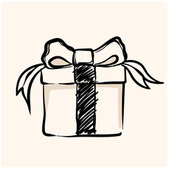 Gift box icon in doodle sketch lines. Holiday Christmas birthday party present surprise