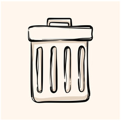 Recycle trash can icon in doodle sketch lines. Environment ecology eco friendly reusable