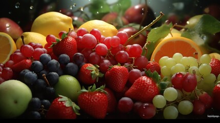 Obraz na płótnie Canvas Composition with fresh fruits as background, closeup. Balanced diet