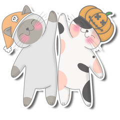 Draw vector illustration banner design funny cat for Halloween day Doodle cartoon style