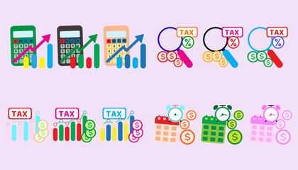 Collection Active icons for taxes, tax idea analysis and calculations.set of Tax.