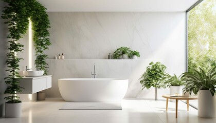 White tiles and green wood for bathroom and bathtub interior