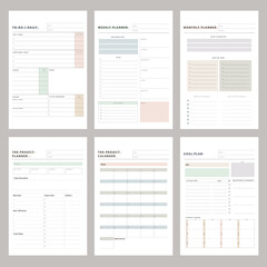 6 set of Daily weekly monthly project goal planner.