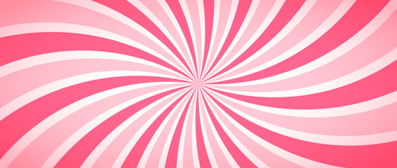 Candy color sunburst background. Abstract pink sunbeams design wallpaper. Colorful spinning lines for template, banner, poster, flyer. Sweet cartoon swirl illustration. Vector backdrop 