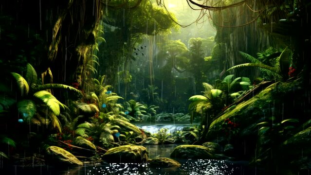 river in deep rain forest tropical nature, jungle with green tree, pure water, fresh view landscape video 