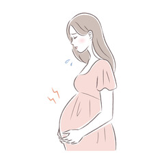 陣痛・妊娠後期のトラブルに悩む女性のイラスト