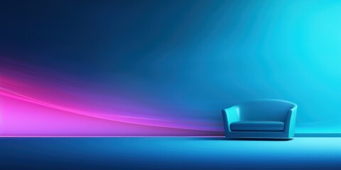 Turquoise sofa near the wall with neon wave light effects for your text mockup. AI Generation 