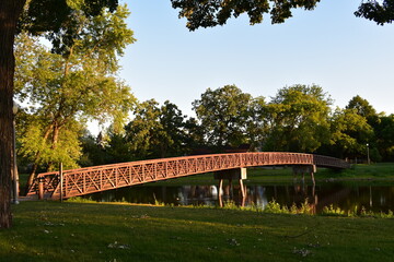 Fototapeta na wymiar Bridge across Fox River in Burlington, Wisconsin in Summertime