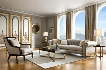 Romantic elegant living room with armchair. 3d rendering