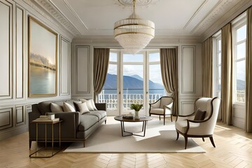Romantic elegant living room with armchair. Modern living room