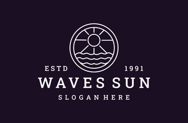 Waves sun logo vector icon illustration hipster vintage retro