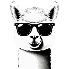Naklejka premium Alpaca with sunglasses, transparent background