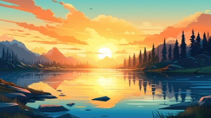 Sunrise cartoon style, AI generated Image