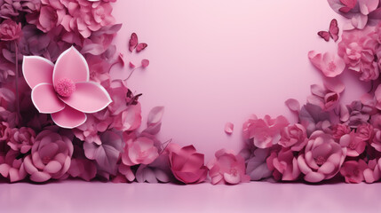 World Breast Cancer awareness month concepts designs. Flower decoration with pink background. Women health care support. Medical Design for ad, social media, web, cover, promotion. Generative AI