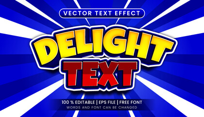 Delight yellow and red color editable text effect on blue background