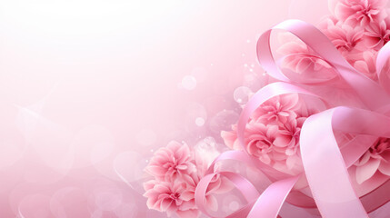 World Breast Cancer awareness month concepts designs. Pink ribbon with flower decoration. Women health care support. Medical Design for ad, social media, web, cover, promotion. Generative AI
