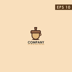 Cup Coffee Of Acorn Logo Design Vector Template. Modern Design. Vector Illustration.