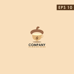 Cup Coffee Of Acorn Logo Design Vector Template. Modern Design. Vector Illustration.
