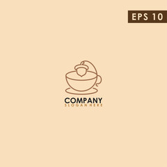 Cup Coffee Of Acorn Logo Design Vector Template. Modern Design. Vector Illustration.