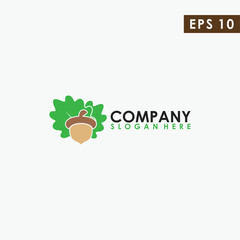 Acorn With Leaf Logo Design Vector Template. Modern Design. Vector Illustration.