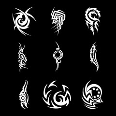 Acid Neo tribal shapes. Abstract ethnic shapes in gothic style. modern elements for typography  tattoo  poster  cover. Vector illustration