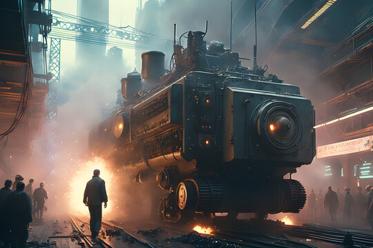 steam locomotive at night Generative AI