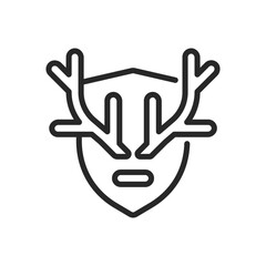 Deer Antler Mount Icon. Vector Linear Illustration of Rustic Wildlife Deer Animal Trophy Decor. 