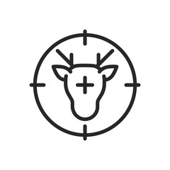 Deer In Aim Icon. Vector Linear Illustration of Hunting Season Symbol with Rifle Scope Sign. 