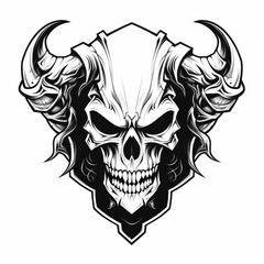 Demon skull shield, black and white emblem, AI generated Image