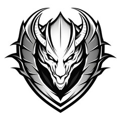 Dragon shield, black and white emblem, AI generated Image