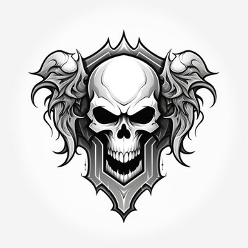 Demon skull shield, black and white emblem, AI generated Image