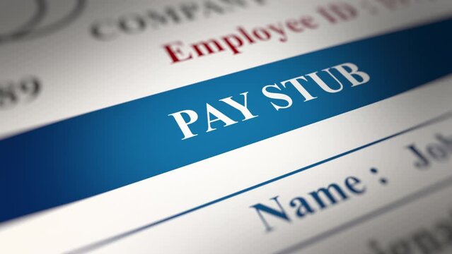 Animated Pay Stub - Earnings statements. Fictitious Data Created Exclusively for This Concept Footage
