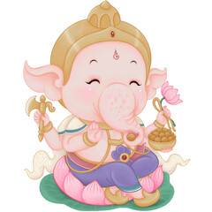 Obraz na płótnie Canvas Child Ganesh Doing Blessing Pose in Illustration Chibi Cartoon Style For Decorating the Workpiece According to Buddhist and Hindu Religious Beliefs