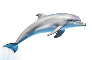 Image of bottlenose dolphin on white background. Undersea animals. Illustration, Generative AI.