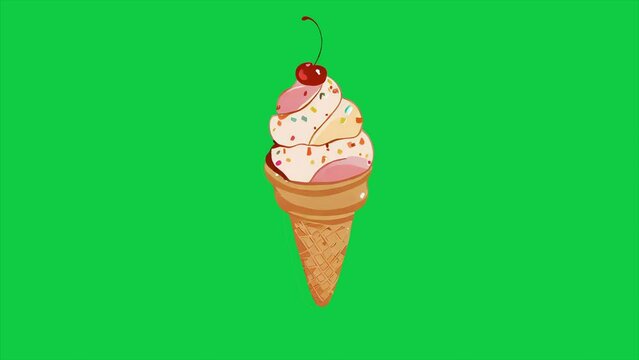 Ice cream bouncing from with green screen background.