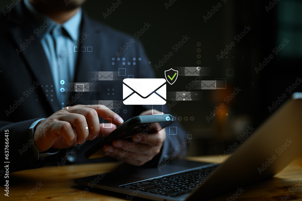 Poster Security monitoring system on the Internet network, protection data Email form spam virus for notification on internet letter security protect, junk and trash mail and compromised information.