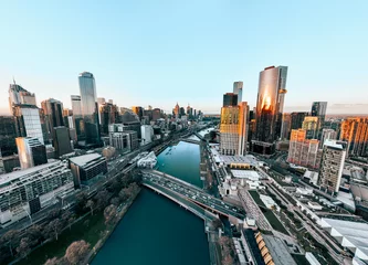 Fototapete Skyline Panoramic Melbourne Australia city skyline with central business district skyscrapers and modern architecture, travel and urban landscape”  © Amy King