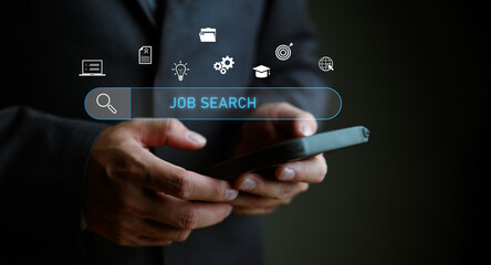 Job search concept, find your career, businessman looking at online website by smartphone..Data...