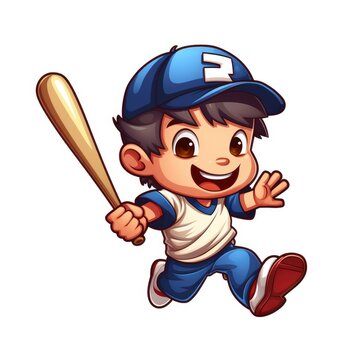 Cartoon little boy baseball bat, AI generated Image