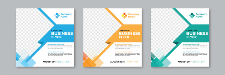 Business social media post banner template. Editable template post for social media ad. Instagram template post. web banner ads for travel promotion .design with blue,green and yellow color.