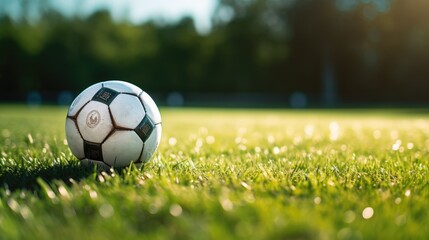 Fototapeta premium Soccer ball on grass, AI generated Image