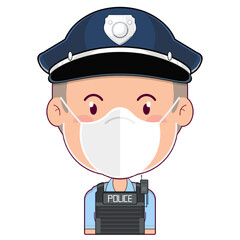 policeman wear medical mask cartoon cute