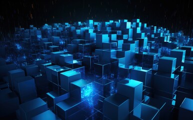 Obraz premium Abstract 3d rendering of blue cubes. Futuristic technology style.