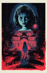Haunted house Horror Poster art print — screenprint style illustration with 80s evil horror aesthetics
