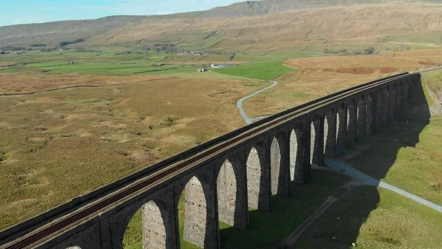 Aerial view of Ribblehead viaduct, located in North Yorkshire, United Kingdom