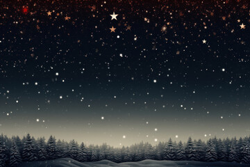 Starry Winter Night Over Snowy Forest Landscape, Generative AI