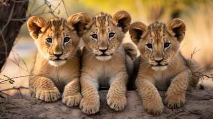 Fototapeta na wymiar Group of cute lion cubs