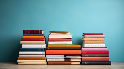 Close-up of pile of books on minimalistic background or stock of books for world book day background